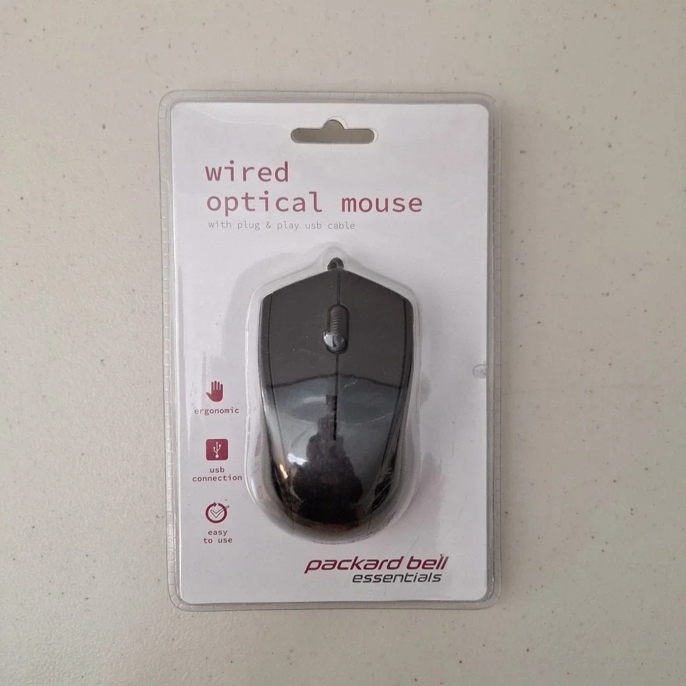 Packard Bell Wired Optical Mouse PBWM1206BK Ergonomic USB 2.0